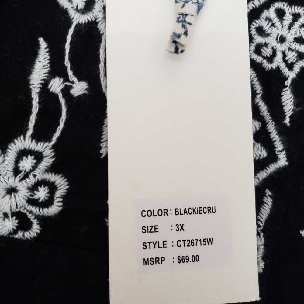 Jennifer & Grace Black Embroidered Boho Top Size 3X NWT - Picture 7 of 10